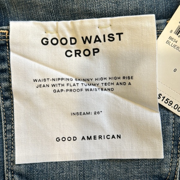 Brand NWT Good American "Good Waist Crop" distressed skinny jeans Size 0/25 - Picture 2 of 5